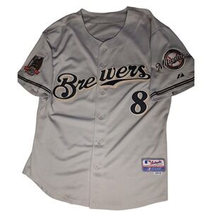 Majestic Milwaukee Brewers Ryan Braun #8 Authentic Jersey Grey‎ 40th Anniv Sz 52
